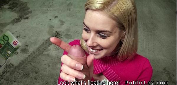  Female boss wanking cock in public garage